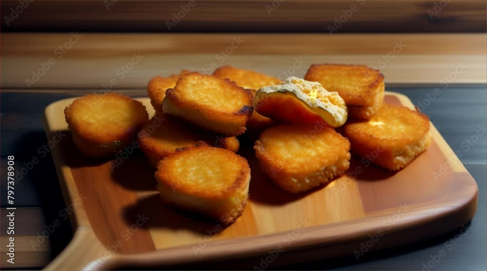 Fried chicken nuggets and fried dough with ketchup on a plate - a delicious and satisfying meal. Fried chicken nuggets and fried dough with ketchup on a plate - a delicious and satisfying meal.