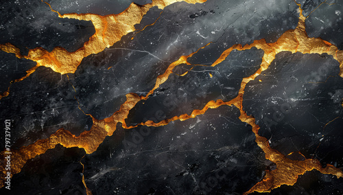A dark grey marble surface with golden veins, showcasing the intricate patterns and textures of stone in an elegant composition. Created with Ai