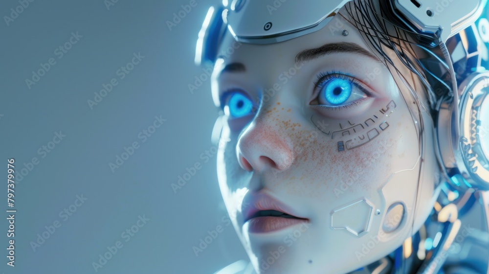 Cyberpunk girl robot face with modern technology blue eyes Background wallpaper AI generated image Cyberpunk girl robot face with modern technology blue eyes Background wallpaper AI generated image