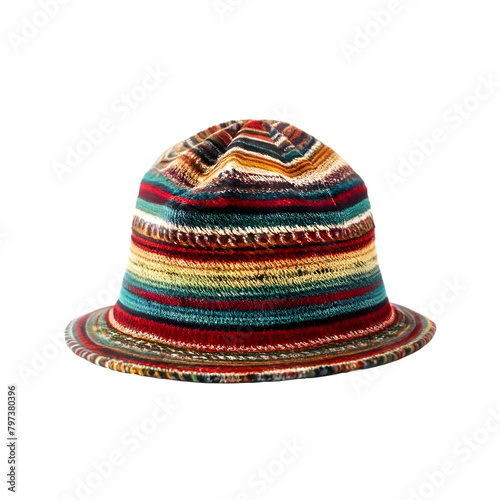 Multicolored woven Guatemalan worry hat on a transparent background, PNG Format