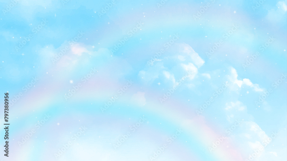 Blue sky and clouds with rainbow. A photography of a sky with a rainbow ...