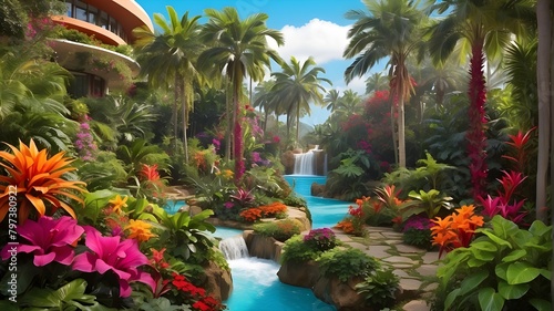 A lush, tropical paradise filled with vibrant, exotic plants and flowers, each one more unique and colorful than the last. photo