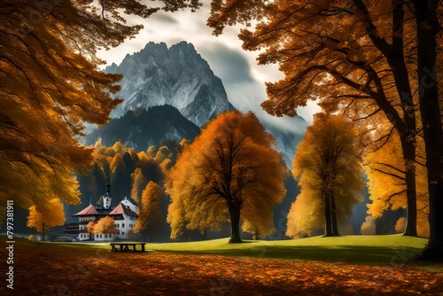 Herbstliche Stimmung bei Schwangau im Ostallgäu, Ausblick nach Füssen und zum Aggenstein photo