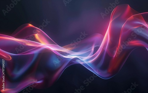 Abstract dark flowing shapes with colorful light lines on a dark background. Very beautiful 3D rendering