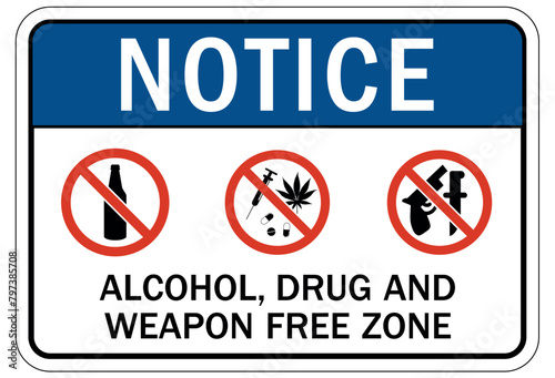 No weapon sign alcohol, drug and weapon free zone photo