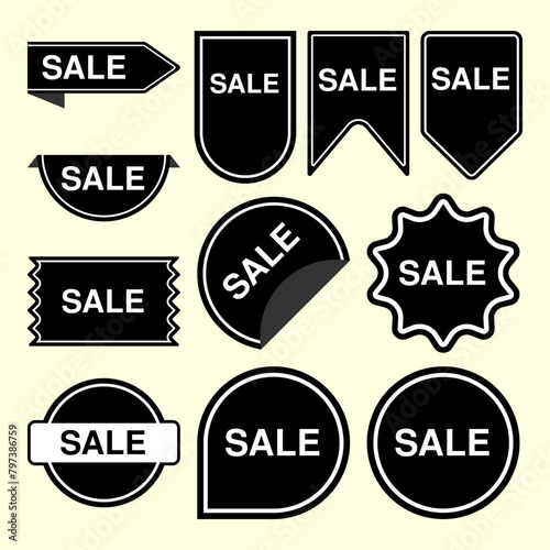sales icons or logos in various black shapes