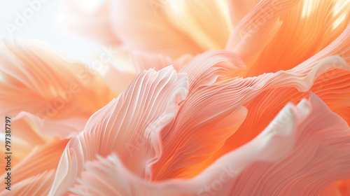 Blossoming Harmony: Close-up of a peony's petals opening, blending in a harmonious burst of colors in peach color. Spring summer banner.  © Ayuluthfiani