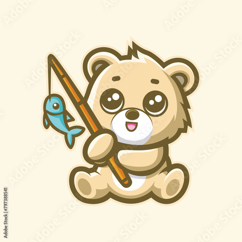 Cute Fishing Bear Mascot Illustration