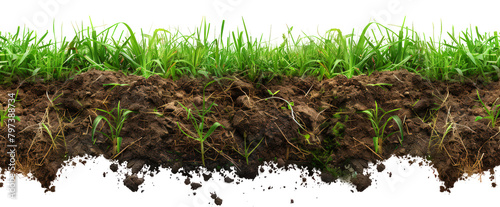 green grass turf with dirty mud on transparent background