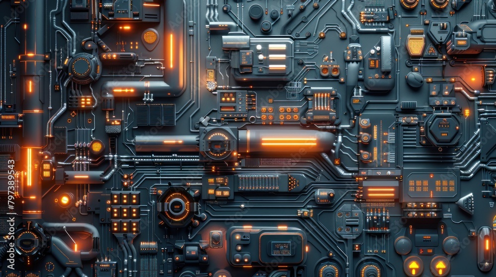 Machine Intricate and detailed modern cyberpunk wall background AI generated image