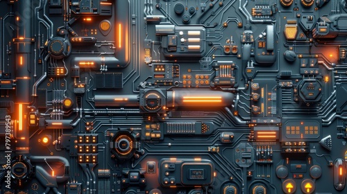 Machine Intricate and detailed modern cyberpunk wall background AI generated image
