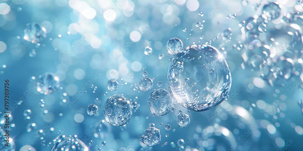 water drops and bubbles,,Collagen Skin Serum and Vitamin , bubbles in water, for beauty skin care cosmetics, spa products,abstract oil bubbles or face serum background. Oil and water bubbles .banner