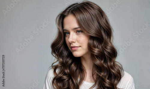 Young Woman with Beautiful, Dyed Brown Hair Hairdressing & Coloring