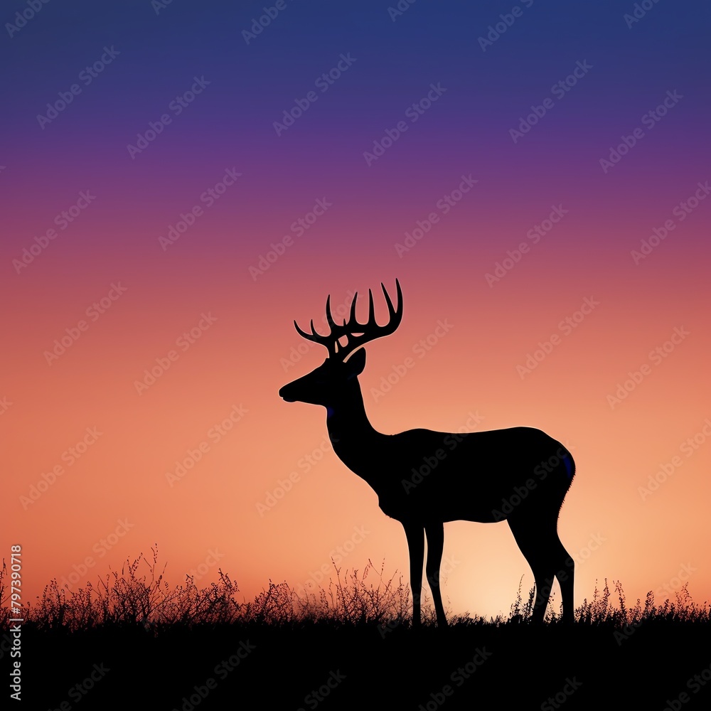 Vertical composition focusing on the elegant silhouette of a single deer with its tail highlighted against the fading light of twilight, this ratio emphasizes the verticality Vertical composition focusing on the elegant silhouette of a single deer with its tail highlighted against the fading light of twilight, this ratio emphasizes the verticality