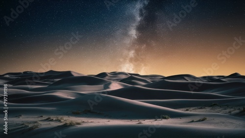 Nightfall Oasis Empty Desert Landscape with Navy Starry Sky © Oleks Stock
