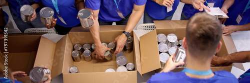 Fotografie Food Bank Humanitarian Aid In Donation Boxes