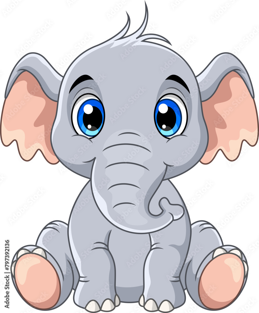 Obraz premium Vector illustration of cute elephant cartoon on white background 