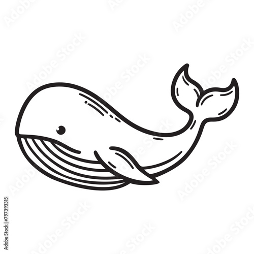 Line art of whale cartoon vector