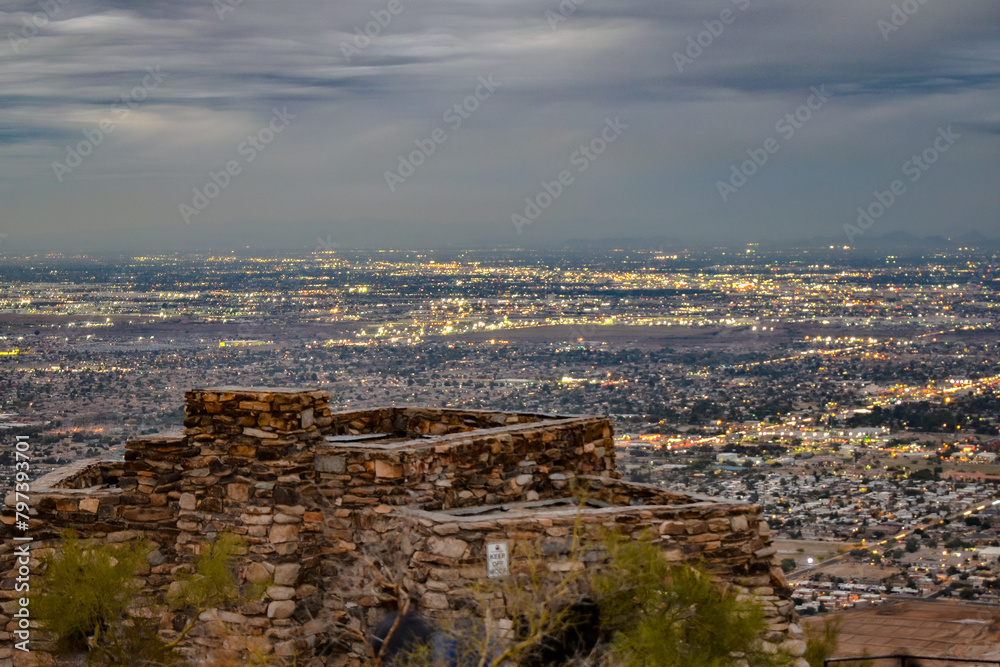 The lights of the City of Phoenix, Arizona at dusk. Photo taken from South Mountain.