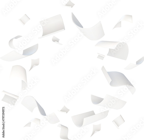 Flying white paper sheets