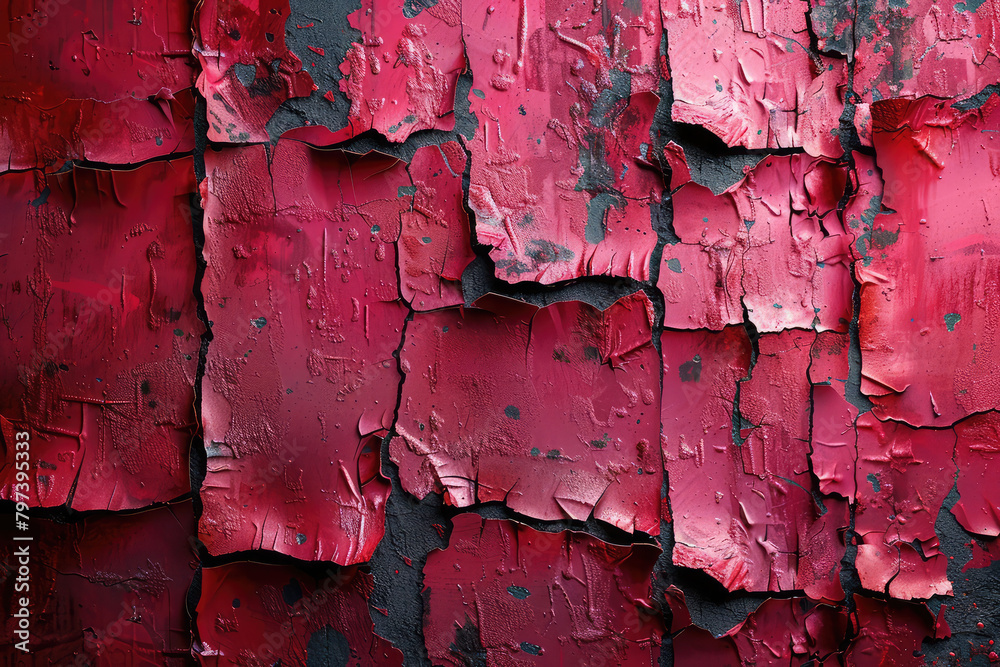 Red cracked paint texture, background, grunge, old walls. Created with Ai