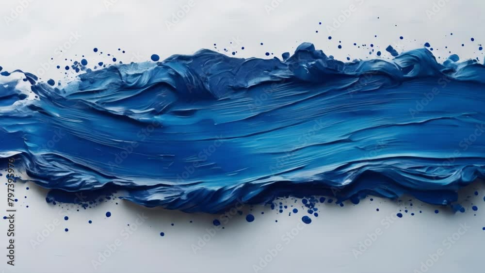 Blue paint brush stroke texture on white background with navy ...
