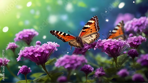 butterfly on flower Monarch butterfly feeding on purple aster flower in summer floral background. Monarch butterflies in autumn blooming asters.Generative.Ai photo
