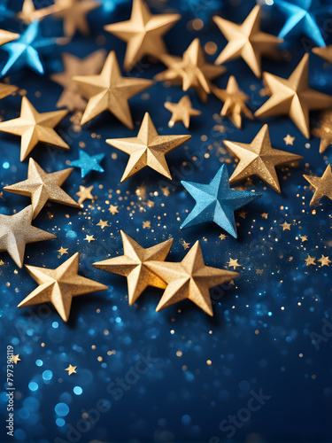 Abstract background composed of blue and gold stars, festive celebration background, blue and gold tones, Christmas and New Year celebrations © Echotime