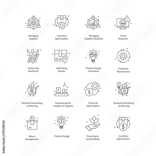Generative AI Supply Chain Vector Icon Design Set