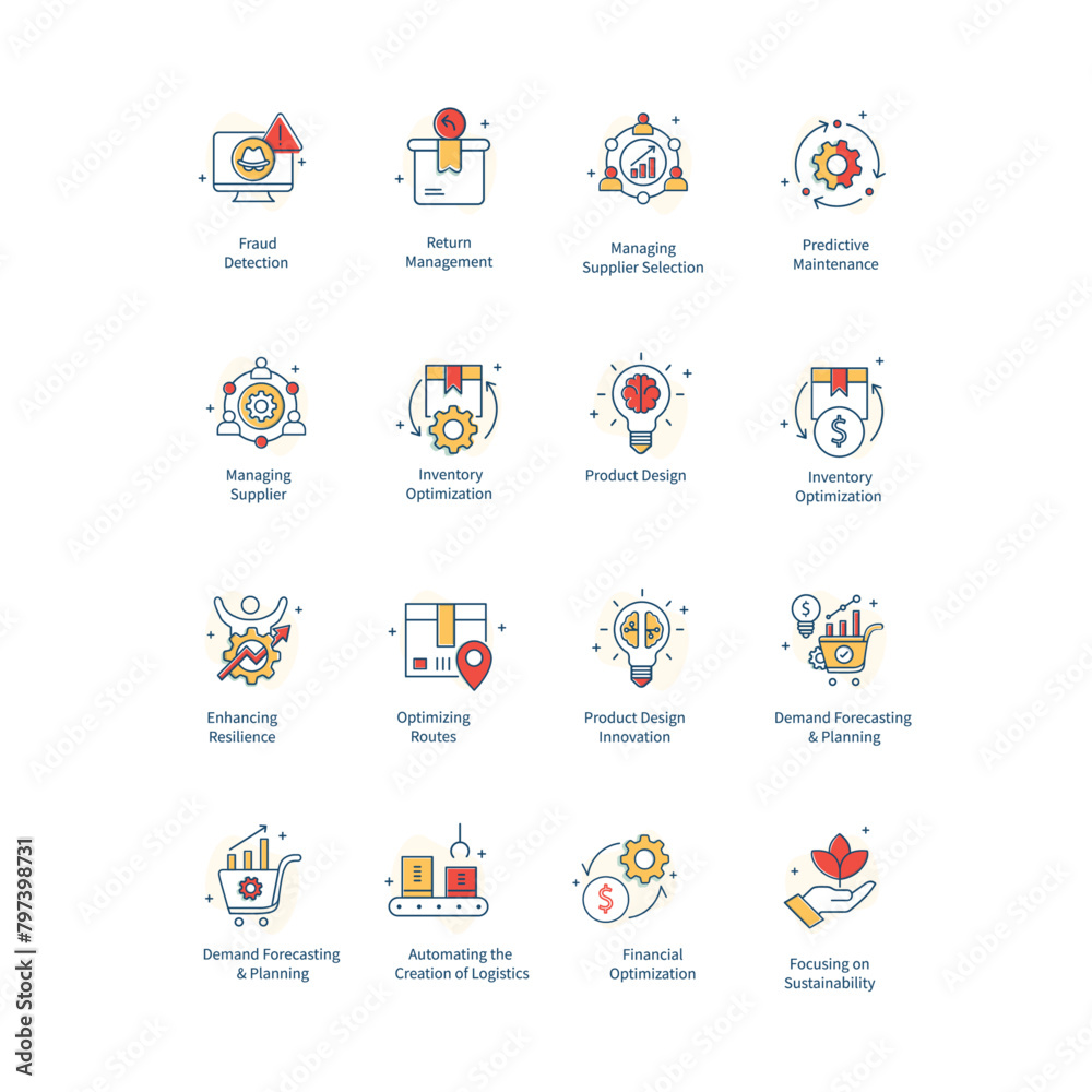 Generative AI Supply Chain, AI Driven Supply Chain Vector Icon Set Generative AI Supply Chain, AI Driven Supply Chain Vector Icon Set