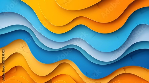 Paper art cartoon abstract waves. Paper carving background. Modern origami design template. Vector illustration.