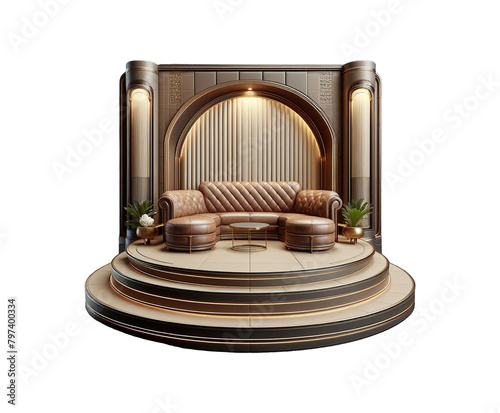 Leather sofa unit and modernf Furniture on transparent background 3D rendering Ai generative. photo