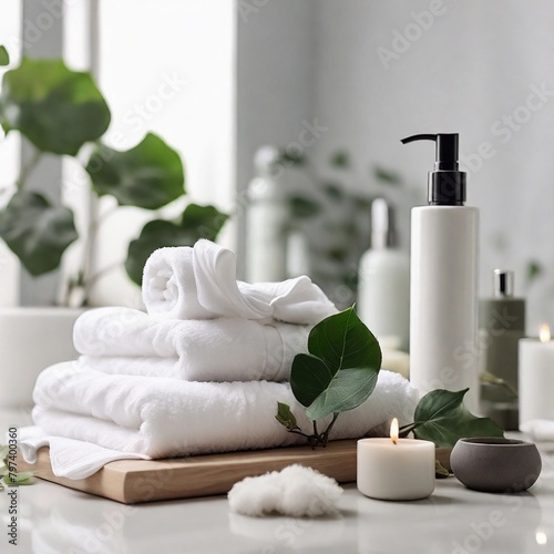 Fresh Cosmetics and Cotton Towels: Bathroom Beauty Scene