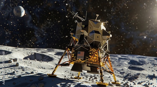 Immerse viewers in the Apollo 11 moon landing in virtual reality, highlighting the lunar modules tense descent with pixel art, conveying the monumental achievement Digital Rendering Techniques, pixel photo