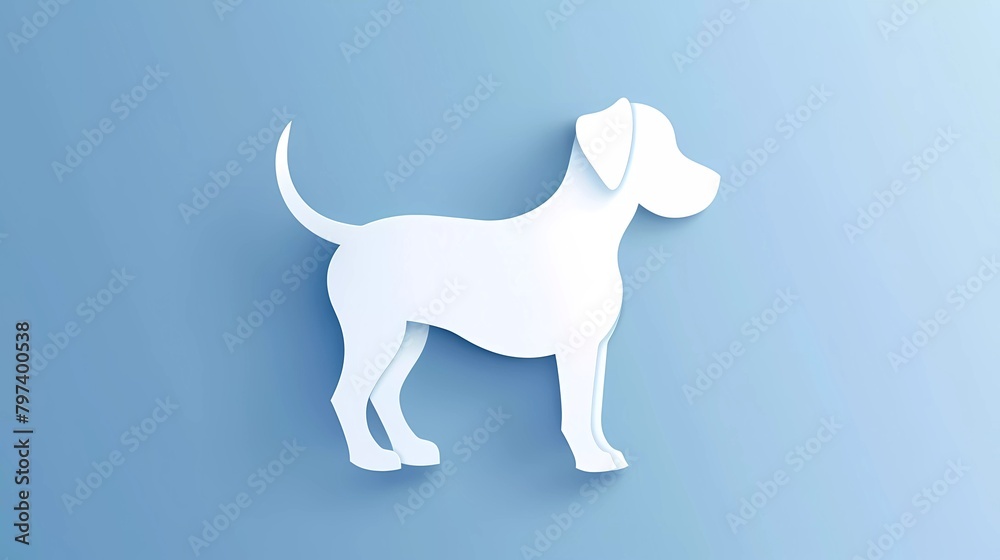 Paper cut Dog icon isolated on blue background. Paper art style. Vector Illustration