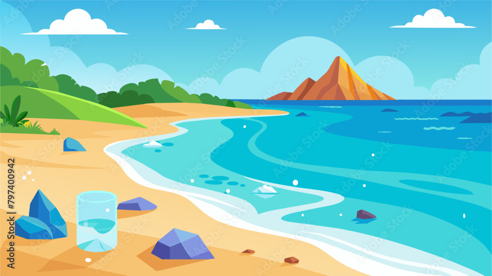 Naklejka premium An image of a beautiful beachscape with clean shores and crystal clear water showcasing the difference biodegradable packaging can make for our