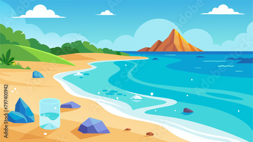 An image of a beautiful beachscape with clean shores and crystal clear water showcasing the difference biodegradable packaging can make for our