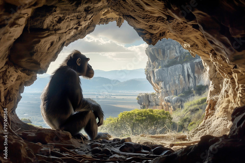 Portrait of Chimpanzee in primordial habitat photo