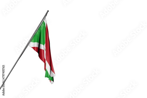 nice Burundi flag hanging on a diagonal pole isolated on white - any holiday flag 3d illustration..