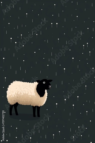Minimal sheep, black background, spotted wool pattern, black silhouette , illustration