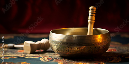 Elevating the senses with Tibetan singing bowls and bells soundhealing background
 photo