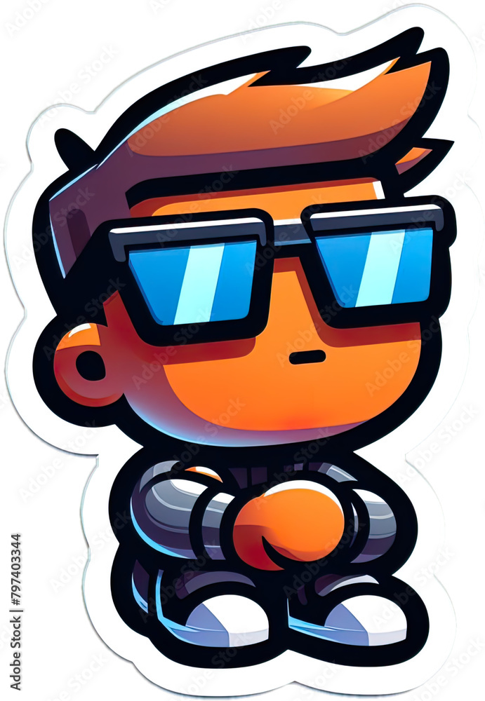 Eine minimalistische coole Vektor-Comicfigur als Sticker Eine minimalistische coole Vektor-Comicfigur als Sticker