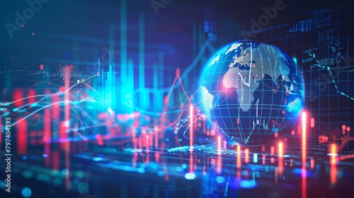 A glowing blue and red globe of the earth with a circuit board pattern.