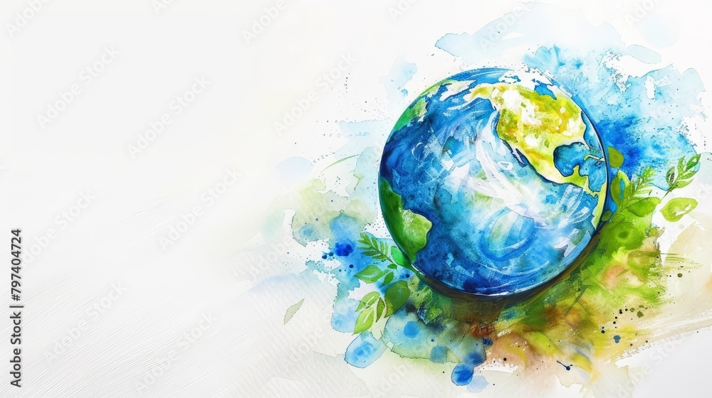 A watercolor painting of a clean Earth Day globe, symbolizing care and nurture, on a white background