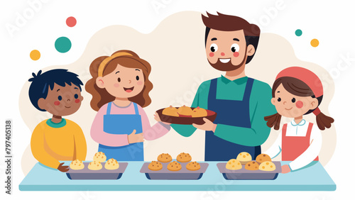 A proud parent watches their child excitedly presenting a batch of expertly decorated cookies to a group of friends on Little Bakers Day beaming