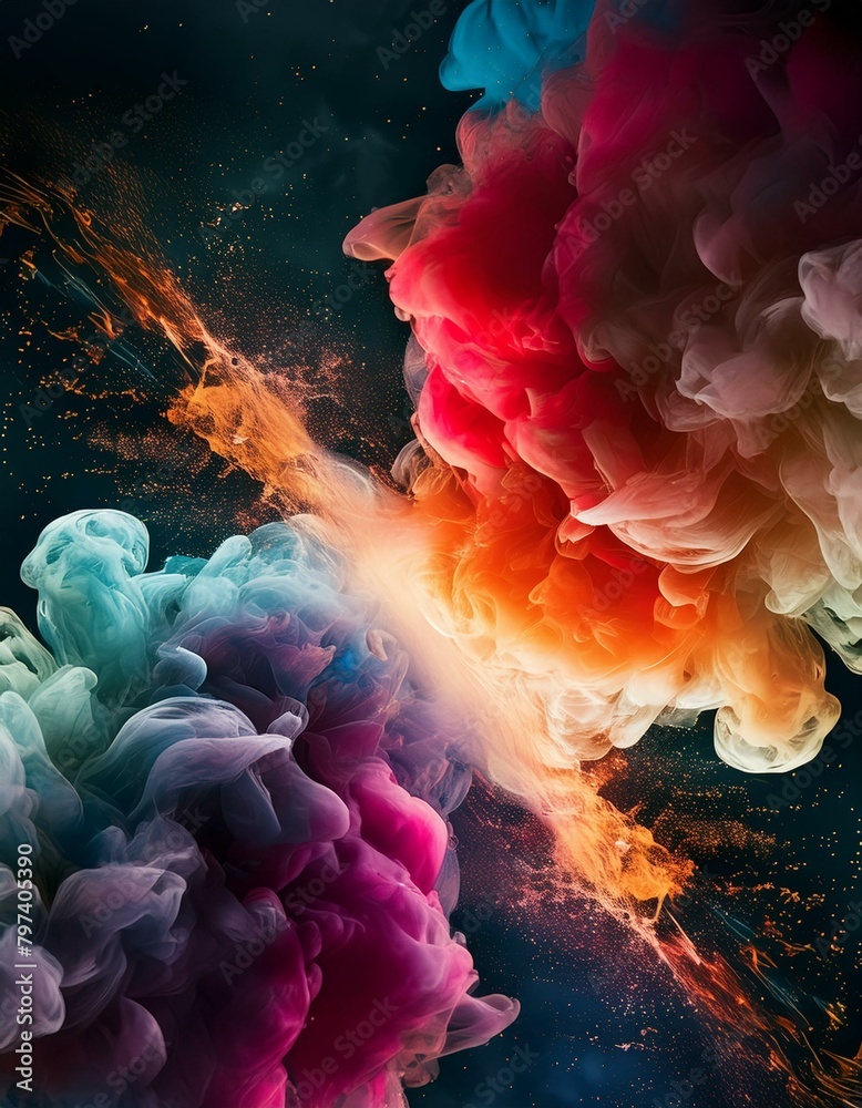 A cosmic setting where two galaxies of paint collide. - obrazy, fototapety, plakaty 