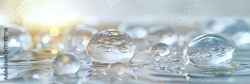 water drops and bubbles,,Collagen Skin Serum and Vitamin , bubbles in water, for beauty skin care cosmetics, spa products,abstract oil bubbles or face serum background. Oil and water bubbles . 