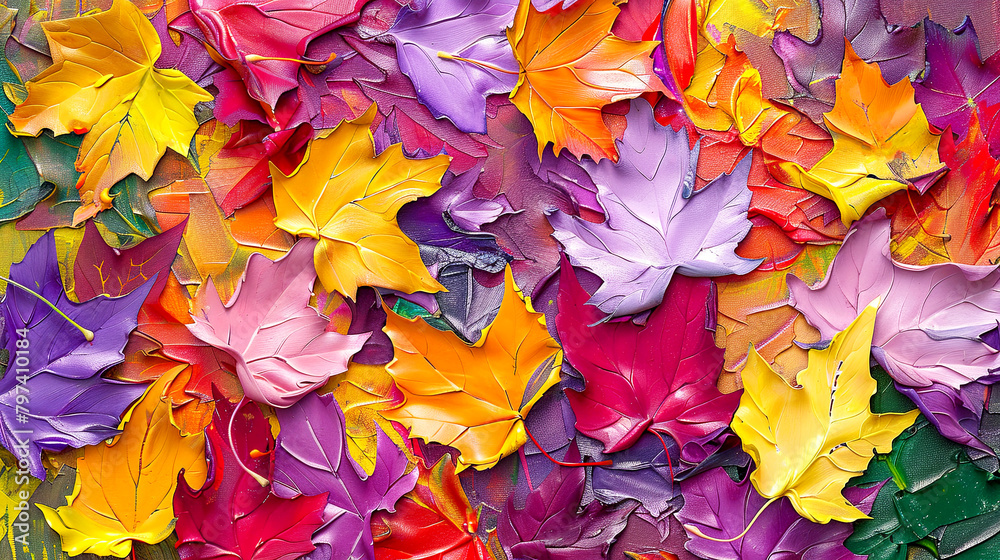 Colorful maple leaves. Oil painting banner. Concept of Autumn.