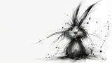 Whimsical Chaos: funny Frazzled Ink Cartoon Rabbit , white background. Generative AI