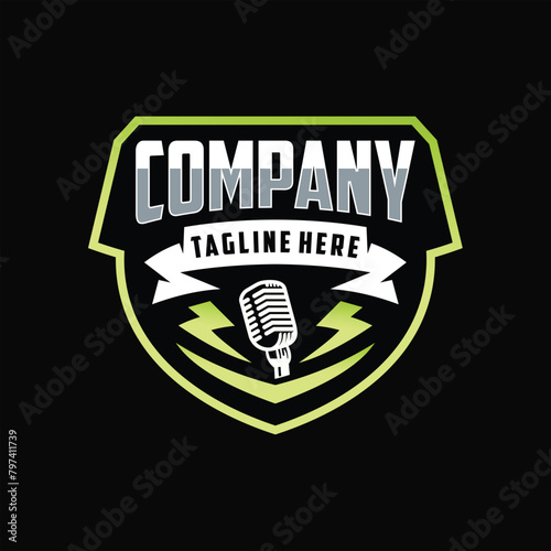 Podcast logo illustration design on black background, design inspiration, vector